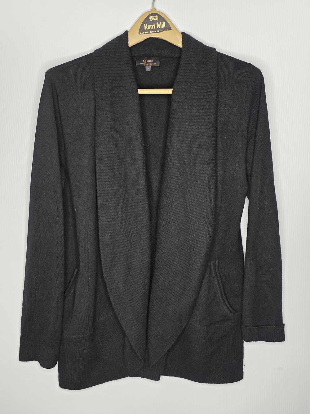 Quince Black 100% Mongolian Cashmere Open Cardigan Size L